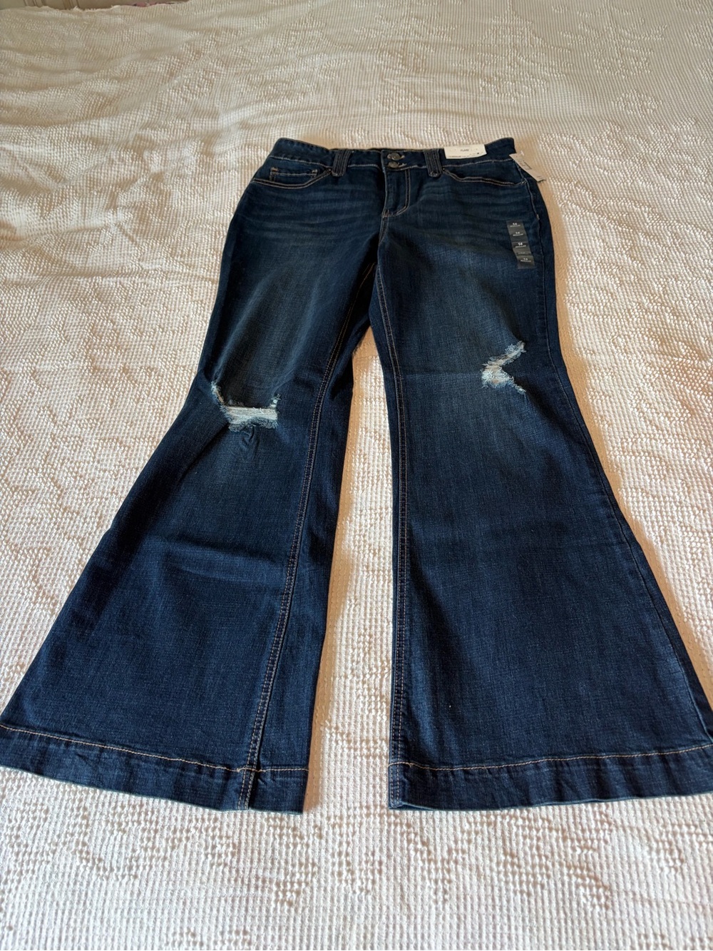 Maurices Dark Indigo Flare Jeans with Knee Rips Size 14R